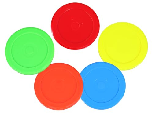 Cabilock Discos de Hockey de Aire de 73 Mm para Mesa, 5 Piezas de Plástico en Rojo, Naranja, Verde, Azul y Amarillo, Repuestos para Hockey de Escritorio y Juegos Recreativos