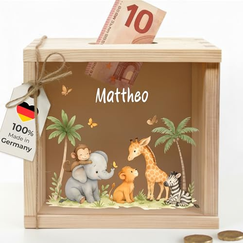 Little-Deco Spardose, Geldkassette, Sparbox, Geld sparen, 15x15cm | Sparschwein Kinder, personalisierte Geschenke Kinder, personalisierte Spardose, Holzspardose, Geschenk zur Geburt