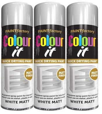 MSQUARE Quick Drying Spray Paint, Matt Finish, Quick-Drying Formula, Easy Application, Vibrant Colours, Professional, Versatile, Ideal for Metal, Wood & Plastic, White, 250ml (Pack of 3)
