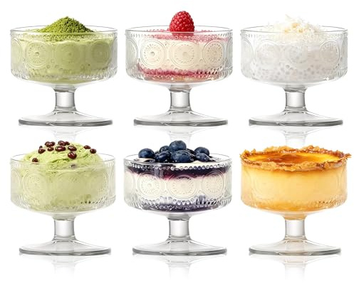 6 Stück 180ml Glas Eis Sundae Tassen, Hochwertiges bleifreies Glas Stabil und elegant Perfekt für Pudding Desserts und Eiscreme Ideal für Partys Hochzeitsfeiern und Teestunden Leicht zu reinigen