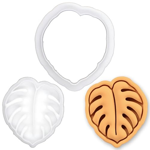 BAKERLOGY Monstera Mini Cookie Cutter and Stamp Set – Fondant Embosser, Cupcake Topper for Tropical, Botanical, Jungle, Garden Party Baking Decoration Tool
