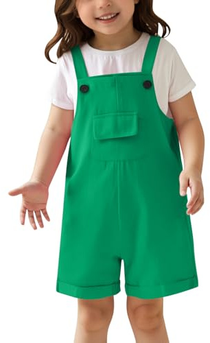 Générique Combinaison Short Unie Enfant Fille Garçon Tenue Bretelles Amovible Robe Estivale Mode Scolaire Loisir Coton Doux 3-14 Ans (Green, 6-7 Years)