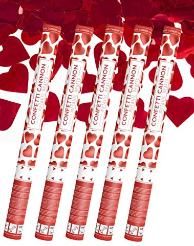 Cœur confetti Shooter 60cm XXL. Popper Canon à confettis de coeurs Rouge-Lot de 5