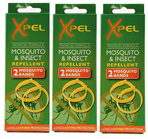 Xpel 3 confezioni da 2 braccialetti repellenti antizanzare per adulti Tropical formula (senza DEET)