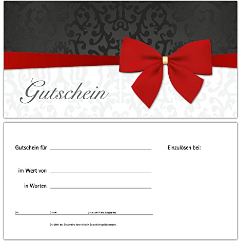 25 Gutscheine Gutscheinkarten Geschenkgutscheine – edel neutral Schleife Rot
