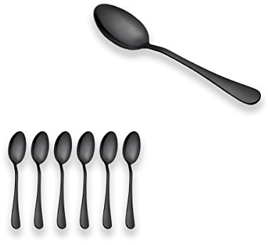 Berglander Schwarze Titan Vergoldet Edelstahl Kaffeelöffel, Mocca Löffel, Mini Löffel, Dessertlöffel, Teelöffel, Packung mit 6 (Schwarze Glänzend)