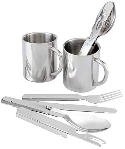 Black Snake Edelstahl Campingbesteck Set mit Thermobecher 1er 2er oder 4er Set im BW Stil - 2 Personen - Set