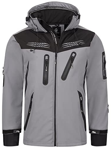 Rock Creek Herren Softshell Jacke Outdoor Regenjacke Windbreaker Softshelljacken Wanderjacke Skijacke Laufjacke Thermojacke Kapuze H-159 Grau L