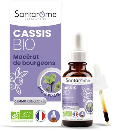 Santarome Bio - Gemmo Cassis | Complément Alimentaire Immunité et Vitalité | Antioxydant & Renforce les Défenses Immunitaires - Bourgeon Frais de Cassis Bio | Flacon 30 ml | Made In France | Végan