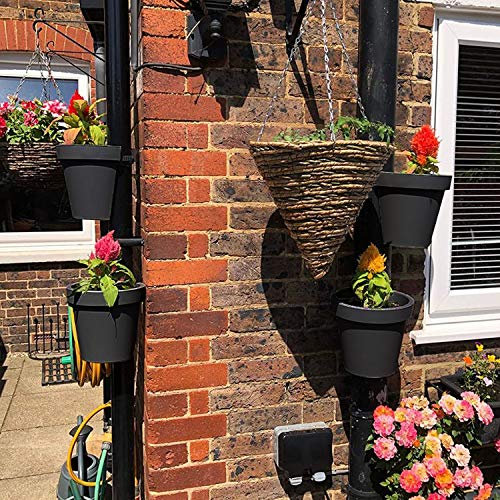GEEZY Drain Pipe Flower Pot - Set of 4 Innovative Hanging Plant Pot for Outdoor Use, Fits 99% Pipes, Weatherproof Plastic Planter, Clever Design for Flowers & Salads, Black, 3kg Capacity