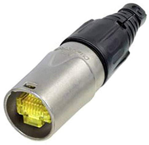 Neutrik ECON NE8MX – EtherCON RJ45 Kabelschutz Nickel NE8MX RJ45 Stecker, gerade, gelb, schwarz, 1 Stück