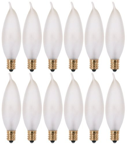 KOR Pack of 12 – 15 Watt Flame Tip Shape Frosted Candelabra Light Bulbs, E12 Base, 120V, Incandescent Dimmable. Warm White Color, 15W for Chandeliers, Pendants, Ceiling Fan and Sconces