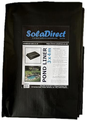 Pond Liner 3 x 4 m - 200 GSM Flexible Tear-Resistant UV-Resistant Garden Fish Pond Liner for Water Features, Koi, Ponds, Fountains, Landscaping - Durable Long Lasting Heavy Duty Waterproof Sheet