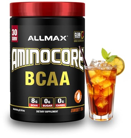 ALLMAX AMINOCORE BCAA Powder for Workout Muscle Recovery & Increased Endurance - Sugar Free, No Fillers 8.18 Grams Bcaas Amino Acids, B Vitamins for Women and Men - 30 Servings | Sweet Tea, 345g