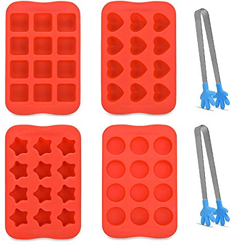 Queta Silikon Schokoladenformen, 4 Packungen Herzform Antihaft-Küche Backformen Eiswürfelschalen + 2 Clip, Silikon Backform Pralinenform für Eiswürfeln, Süßigkeiten, Gelee und Schokolade, BPA-Frei