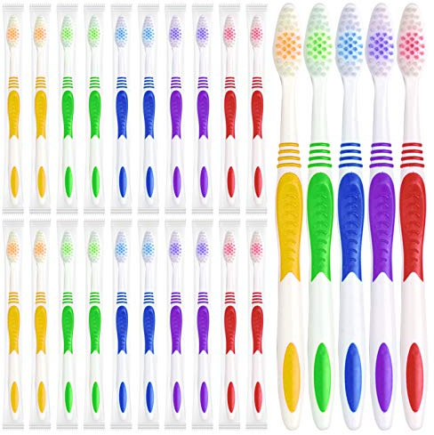 EcoFox Bulk Toothbrushes 25 Pack | Individually Wrapped Travel Toothbrush Set for Adults & Kids | Made with a Medium-Soft Large Brush Head | BPA-Free & Disposable!