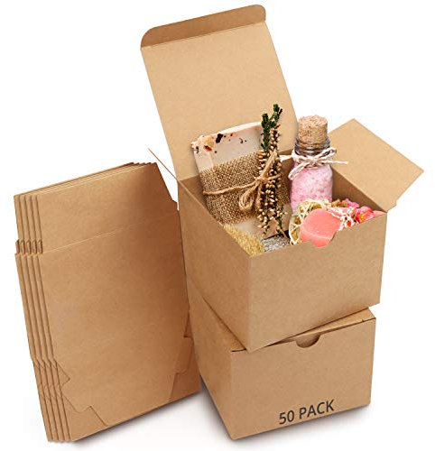 Belle Vous Karton Geschenkboxen Braun (50 Stk) - Schachteln 12 x 12 x 9 cm Pappschachteln mit Deckel - Kraftpapier Geschenk Box zum selber Aufbauen für Geschenke, Hochzeit, Party, Weihnachten