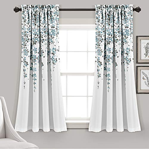 Lush Decor Verdunklungsvorhänge mit weinenden Blumen, für Wohnzimmer, Esszimmer, Schlafzimmer, 132 cm B x 160 cm L, Blau und Grau