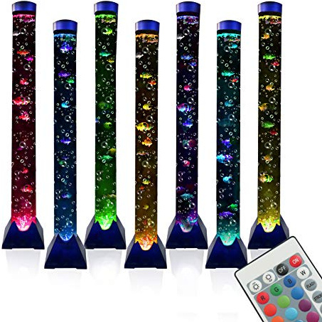 Asifu 4FT LED Bubble Tube Floor Lamp Extra Large Aquarium Lamp with 10 Fish and Remote Control 20 Light Changes Tall Water Tower Tank Night Light for Bedroom Office Gift for Kids Men Women