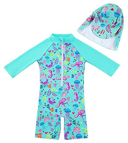 upandfast Baby/Toddler One Piece Swimsuit with Sun Hat UPF 50+ Sun Protection Infant Swimwear (Green, 12-18 Months)
