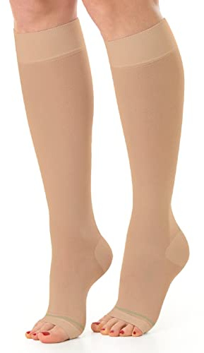 RelaxSan Antiembolism M1350A (1 par - Beige, XL) Knästrumpor, öppen tå, antiemboliska, K2, för intagning på sjukhus, gradvis kompression 25-32 mmHg