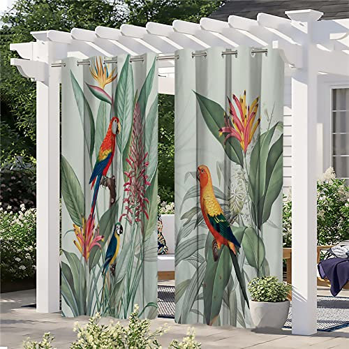 2022 Das Neue 2 Stück Outdoor Vorhang Wetterfest 132x213cm Bunter Papagei 3D gedruckt Outdoor Verdunkelungsvorhänge mit Ösen Wasserdicht Sichtschutz Sonnenschutz für Balkon Terrasse Veranda Pergola