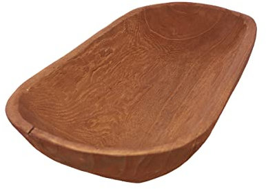 Athaliah Cuenco de masa de madera, cuenco grande de madera de 23.75 pulgadas para decoración, cuencos decorativos de madera larga rústica tallada a mano para velas, mesa de comedor, centro de mesa,
