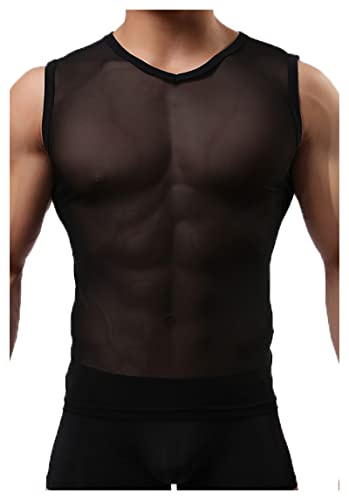 Detwen Herren Tank Top Durchsichtig Muskelshirts Ärmellos T-Shirt Männer Mesh Unterhemd Netz Clubwear