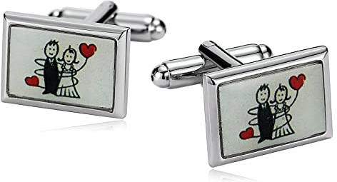 Whoiy Gemelos para Hermano de La Novia, Gemelos Bicicleta Camisa Hombre Rectángulo de La Novia y El Novio para Hombres Grabado Gratis con Joyero