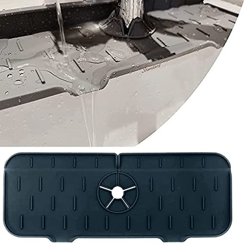 ACiyD Kitchen Sink Mat, Silicone Faucet Handle Drip Catcher Tray Faucet Splash Catcher Silicone Faucet Handle Drip Catcher Tray Faucet Absorbent Mat for Kitchen Sink,Gray (Black)
