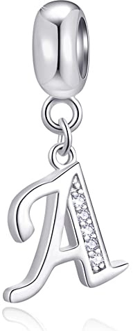 Initial A Pendant Charm, Letter A Charms Fit Pandora Necklace Bracelet, 925 Sterling Silver Dangle CZ Birthstone Alphabet Beads, Gift for Aunt/Anniversary/Army Mom/Auntie