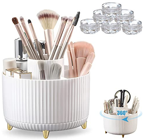 Kosmetik Make Up Organizer, 360°Drehbarer Schreibtisch Organizer, Stiftehalter Kinder Schreibtisch Stifte Organizer, Büro-Organizer Drehbare Ablage für Schulbedarf Handwerk Behälter (weiß)
