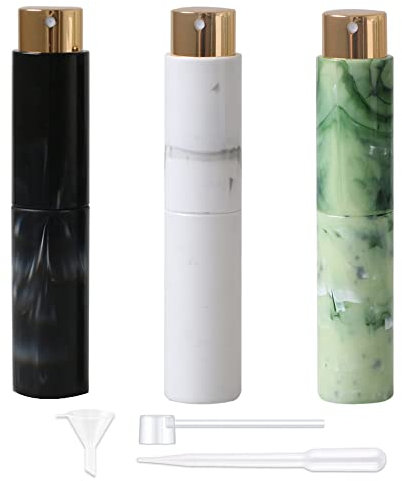 Kunoli 3pcs Travel Perfume Bottle Portable Perfume Atomizer Refillable Bottle 10ml Mini Spray Bottle Liquids Leak Proof Containers Travel Accessories (Black+White+Green)