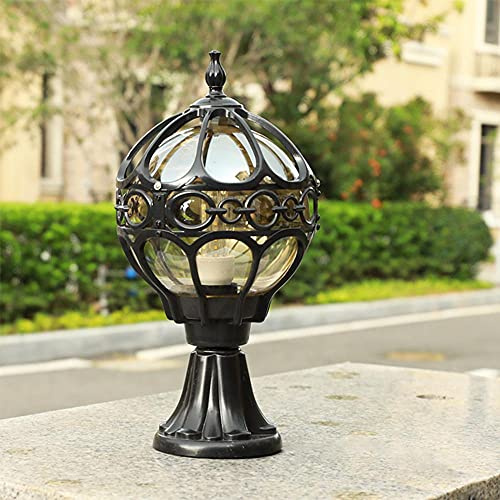Mengjay Wegeleuchte Außen Vintage Schwarz Golden Sockellampe Gartenlampe Aluminiumguss/Glas Säulelampe Wasserdichte IP44 Wegelampe Aussenlampe für Garten Balkon Rasen Terrasse Pfosten Zaun Villa E27