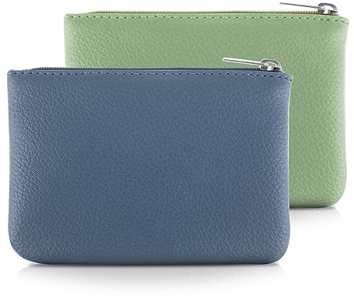 Simarro 2 Portamonete con Motivo Litchi, Portatile con Cerniera in PU Mini Portamonete per Donne Carte di Credito, Documenti, Chiavi, Auricolari, Rossetti, Organizer Blu+Verde Chiaro