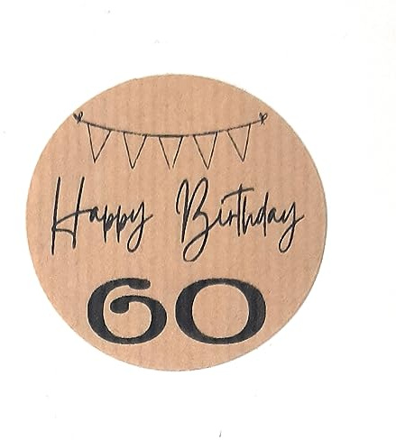 TODOKRAFT - 50 Stück Happy Birthday Etiketten 60 Jahre, Rund, Haftetiketten, Klebebild