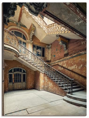 ARTLAND Wanddeko Leinwand Bilder Wandbild 60x80 cm Architektur Ruinen Treppenhaus Treppe Ornamente Licht Lost Places U4YC
