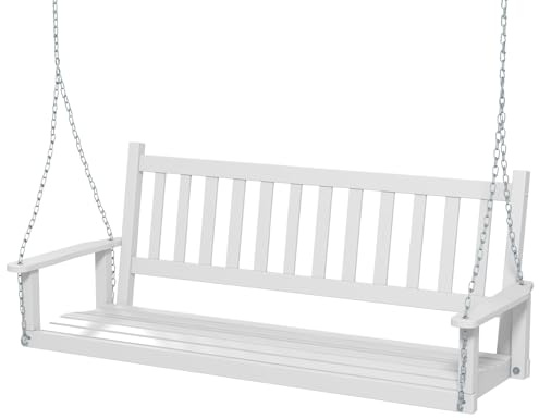 COSTWAY Altalena da Giardino in Legno per 3 Persone, Panchina Sospese in Legno con Capacità di Peso di 360 kg, Sedia a Dondolo per Giardino, Cortile (Bianco, 168 x 65 x 63 cm)