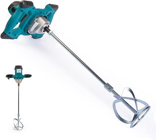 Miscelatore per cemento, malta e vernici da 2100 W con frusta e cavo da 3 metri, agitatore professionale attacco M14 impugnatura ergonomica e sistema antivibrante Nero, Blu