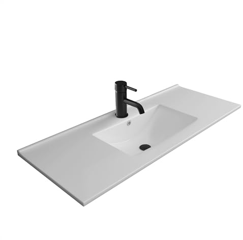 Alpenberger Lavabo para baño, lavabo empotrado, rectangular, para invitados, 100 cm de ancho, con sellado de cerámica Nano
