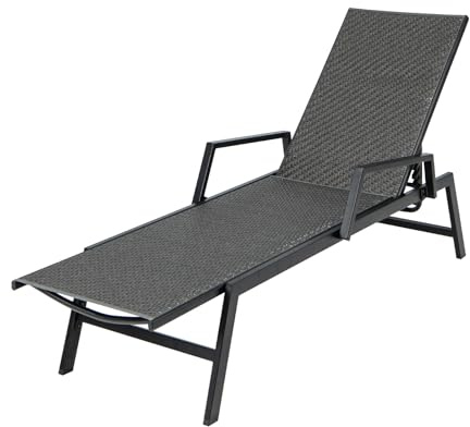 GIANTEX Rattan Gartenliege, Liegestuhl für den Außenbereich, Sonnenliege mit Rückenlehne in 5 Positionen verstellbar & Metallgestell, Rattansessel für Strand, Balkon, Pool