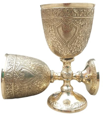 TAL THE ANTIQUE'S LAB Copa de cáliz vintage de latón para vino real del rey Arturo, regalos de comunión medieval renacentista, perfecto para Navidad, bautizo, confirmación, iglesia católica, paquete