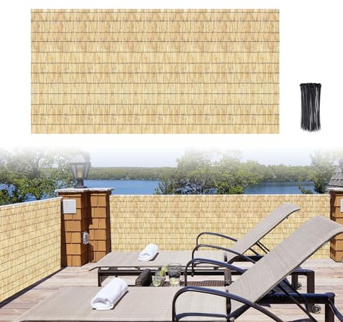 Brise Vue Bambou Naturel Canisse Bambou 60cm 70cm 80cm 90cm 100cm 110cm 120cm 130cm 140cm 150cm 160cm Hauteur Clôture En Roseau Durable Pour Balcon, Terrasse Et Jardin(Color:Primary black line,Size:14