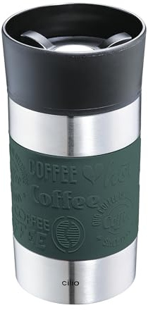 Cilio Isoliertrinkbecher VIAGGIO 300 ml, dunkelgrün, Edelstahl | Thermobecher to go, 360°-Trinkverschluss, auslaufsicher, bruchsicherer Kunststoffdeckel, demontierbarer Verschluss
