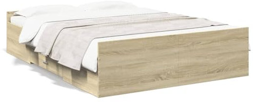 IKAYAA Bett 120x200 mit Schubladen Holzbett Stauraumbett Bettrahmen 120x200 mit stauraum Bett mit Lattenrost Jugendbett Erwachsenenbett -Sonoma Eiche-120 x 200 cm