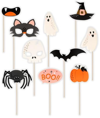 AKH® 10PK Halloween Photo Booth Props | Assorted Spooky and Funny Designs with Sticks, Perfect for Halloween Party Decorations, DIY Photobooth Kit, Selfie Props, and Halloween Backdrops
