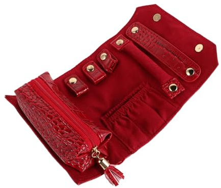 Holibanna Portagioie Viaggio Arrotolabile Rosso Fuoco Custodia Piccola e Portatile in Fibra Morbida Organizer Multifunzionale Per Gioielli Donna Protezione Antigraffio e Design Elegante