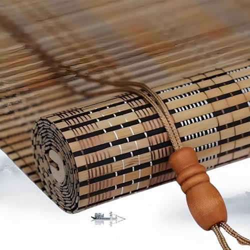 Eiauiuo Natürliche Bambusrollo Bamboo Blinds Bambusvorhang Jalousie Fensterrollo Sonnenschutz Sichtschutz 85% blickdicht Raffrollo für Küche Balkon Garten Balkon Dekorativ Seitenzug Verdunkelungsrollo
