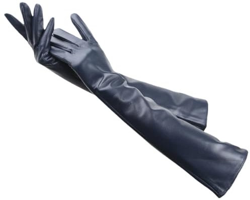Damen Lange Lederhandschuhe Lederhandschuhe Warme Winterhandschuhe, dunkelblau, 7