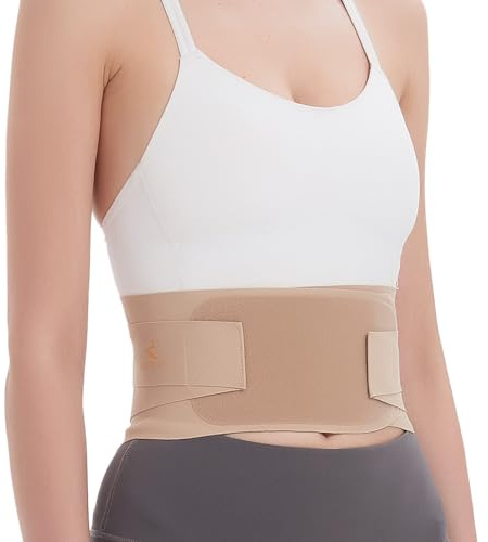RANDY SUN Ultra Thin Back Brace for Women & Men, Invisible Lumbar Support Belt for Work & Travel, Breathable Posture Corrector for Mild Lower Back Pain Relief Under Clothing, Beige M/L(Waist:28-31)